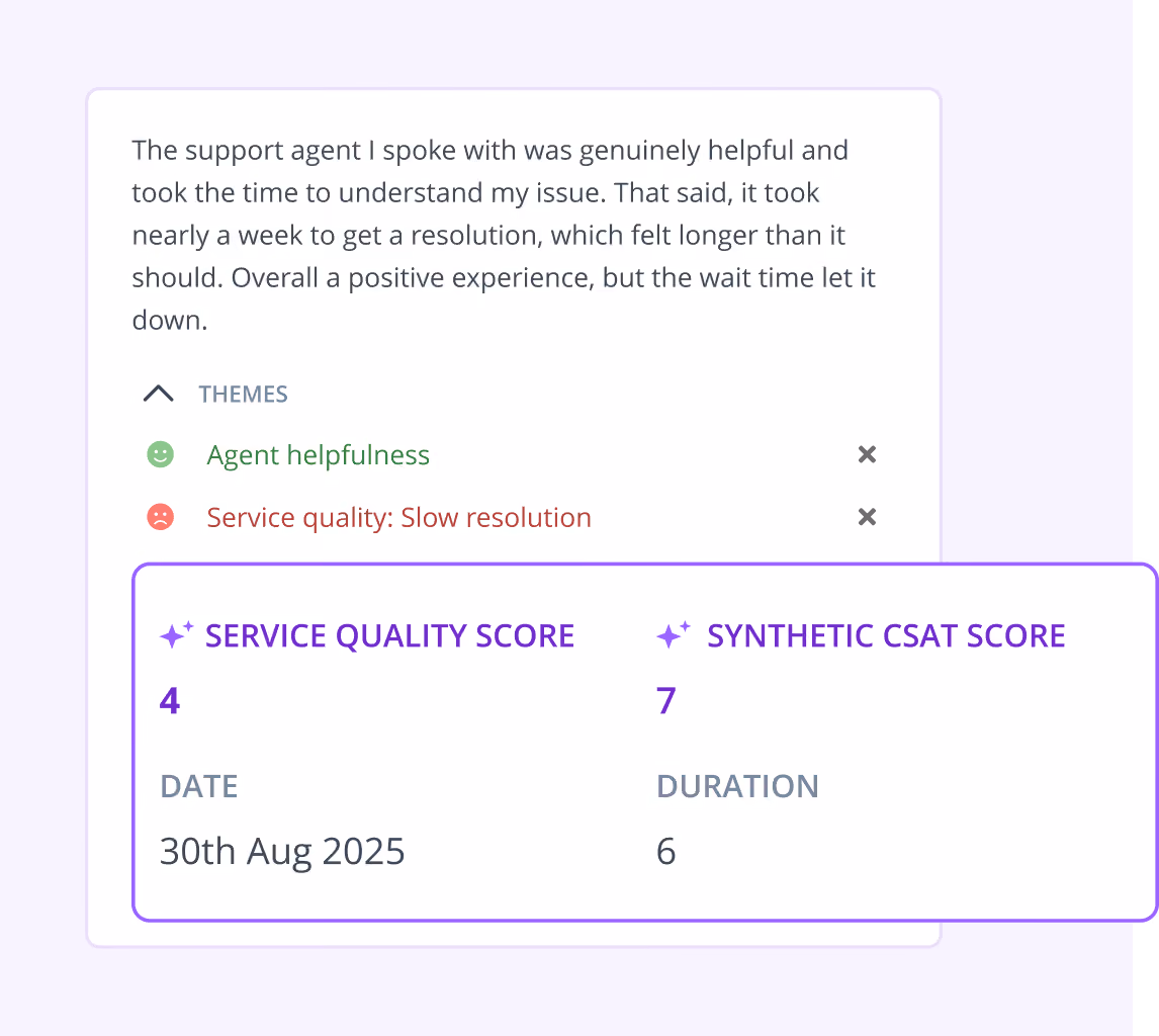 Synthetic score applied to a customer comment
